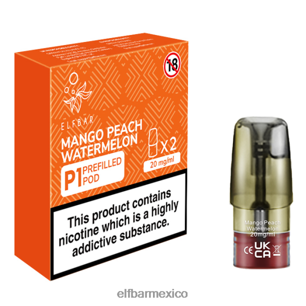 elfbar mate 500 p1 vainas precargadas - 20 mg (paquete de 2) sandía mango melocotón D00JP158