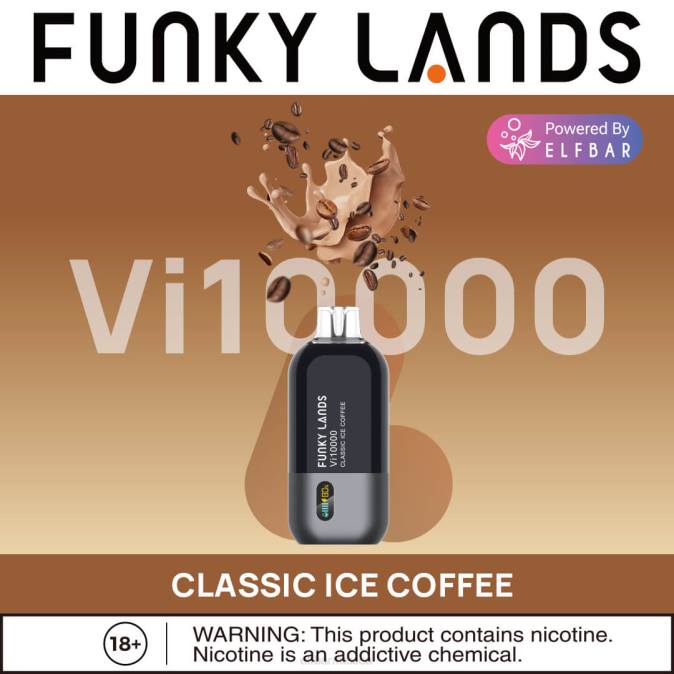 Funky Lands desechables vape vi10000 bocanadas café helado clásico ELFBAR B0ZZ170