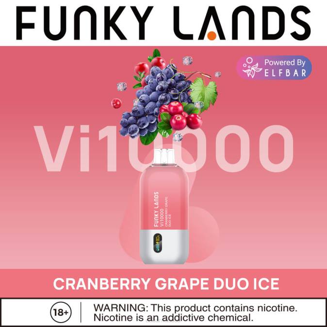 Funky Lands desechables vape vi10000 bocanadas hielo dúo de uva y arándano ELFBAR B0ZZ165