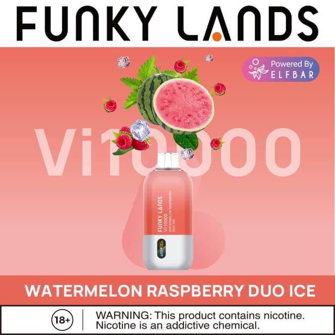 Funky Lands desechables vape vi10000 bocanadas sandía frambuesa dúo hielo ELFBAR B0ZZ160